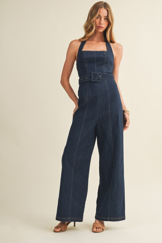 Washed Indigo Halter Jumpsuit