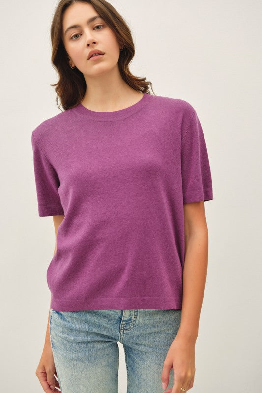 Poppy/Purple Short Sleeve Sweater