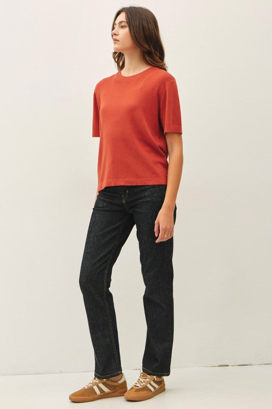 Poppy/Purple Short Sleeve Sweater