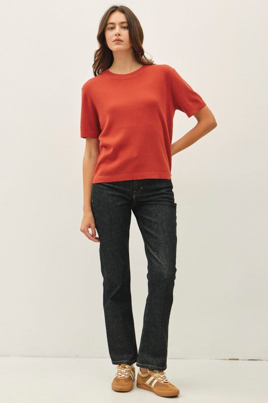 Poppy/Purple Short Sleeve Sweater