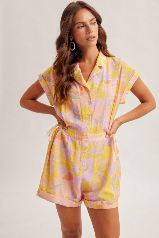 Summer's Floral Side Tie Romper