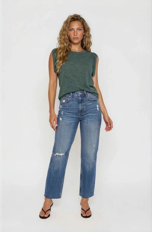 Hunter Green Banded Arm Top