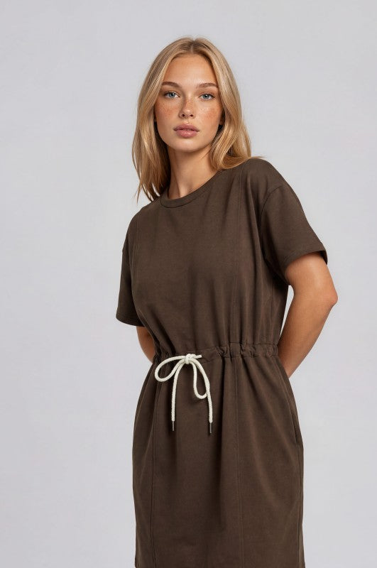 Brown Waist Tie Mini Dress