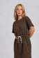 Brown Waist Tie Mini Dress