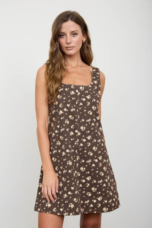 Brown Floral Denim Dress