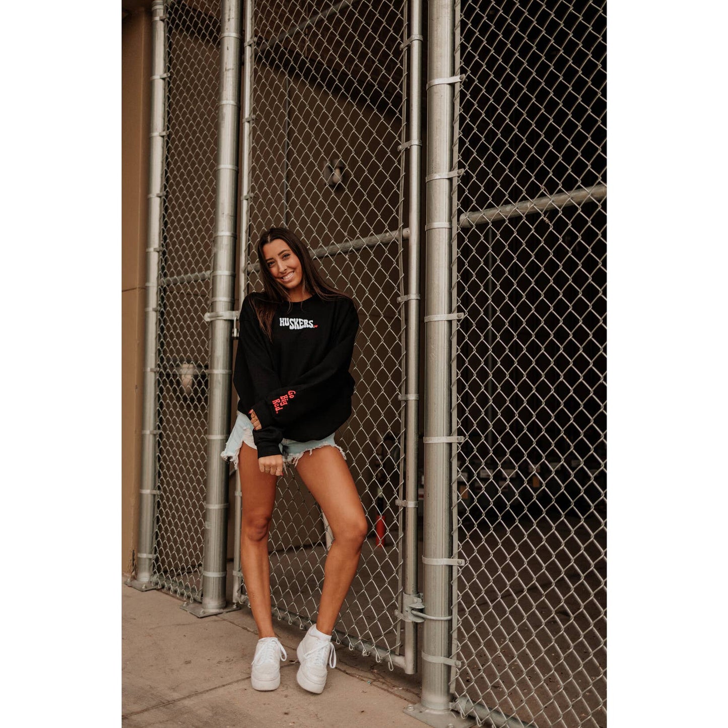 Huskers State Shape Embroidered Crewneck