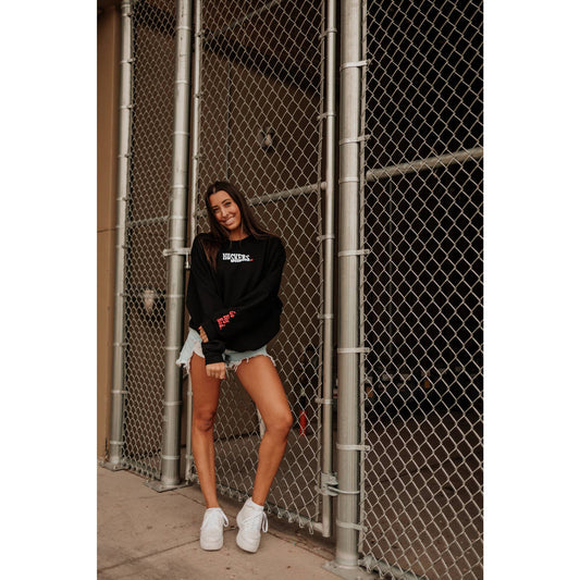 Huskers State Shape Embroidered Crewneck