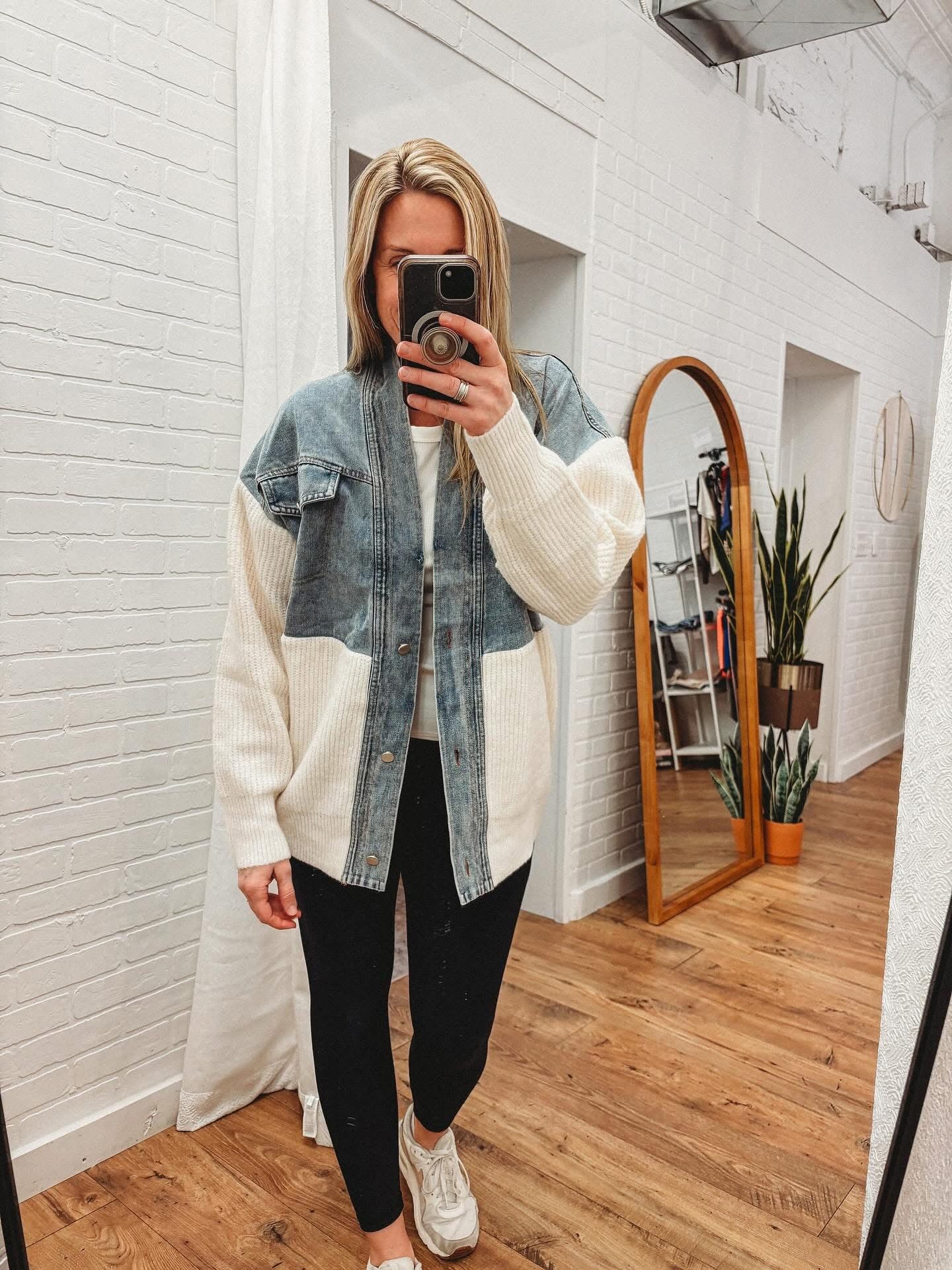 Ivory Mixed Media Denim Jacket