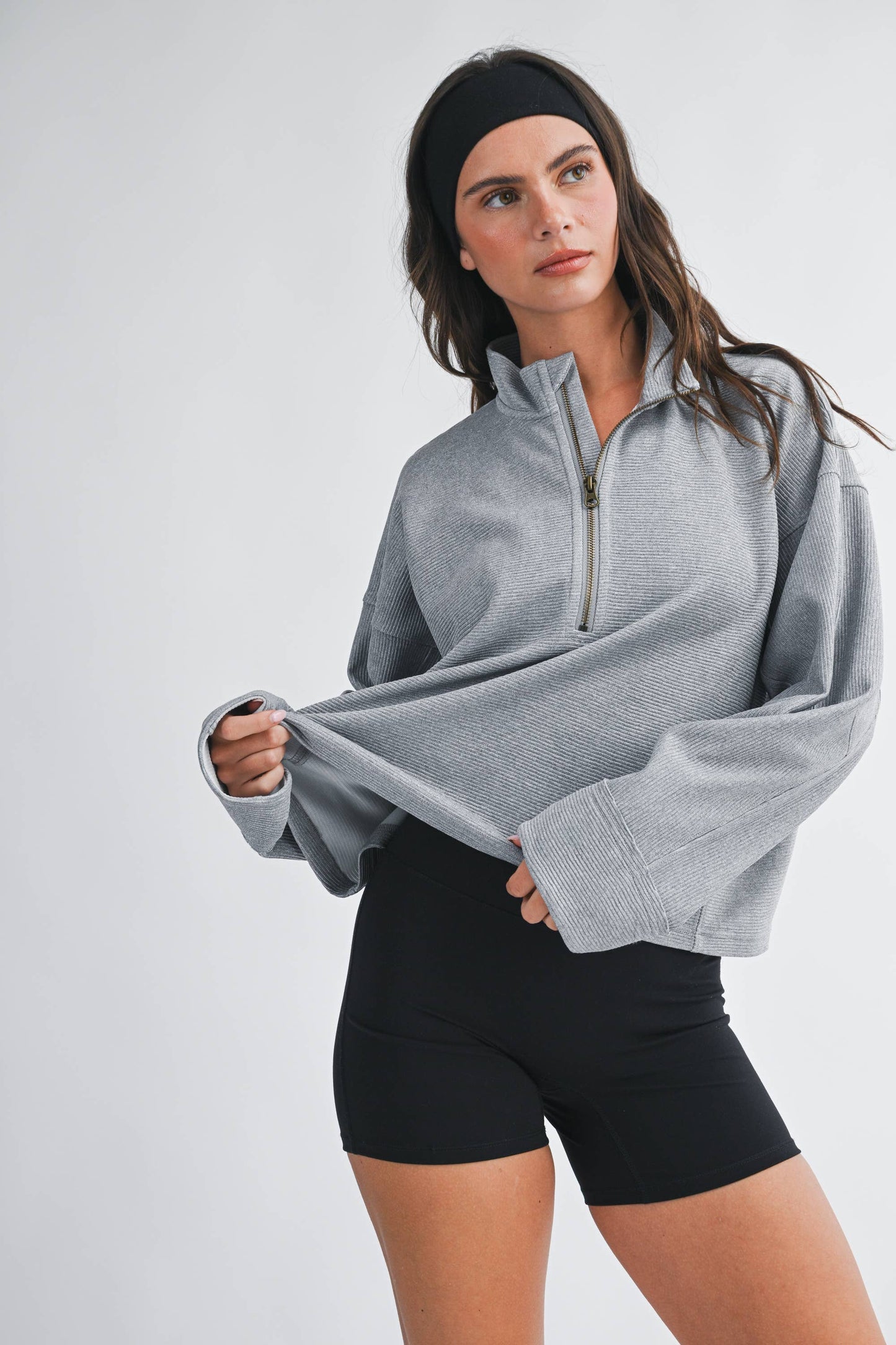 Grey Ribbed Quarter Zip