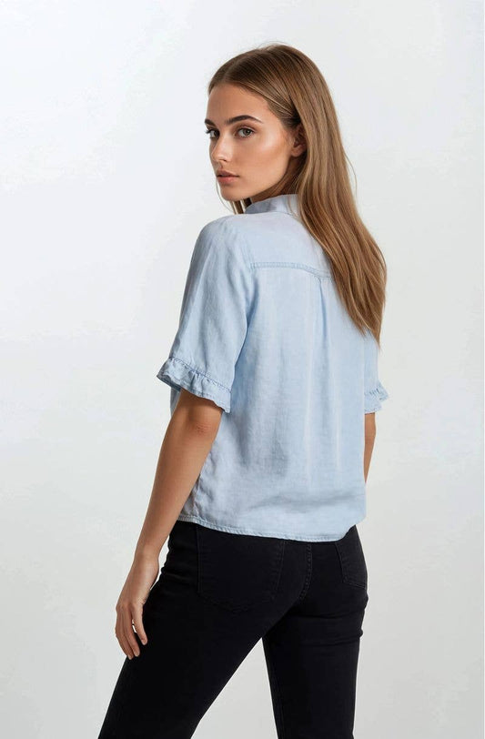 Denim Mini Ruffle Top