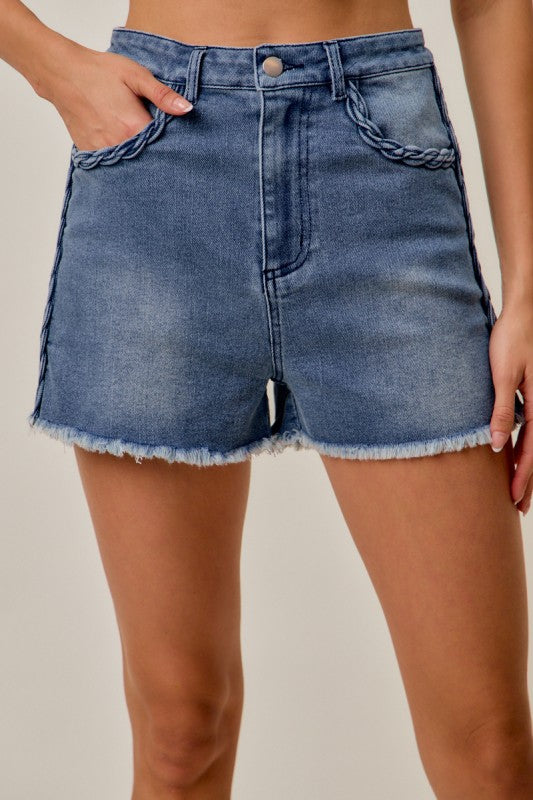 Braided Denim Shorts