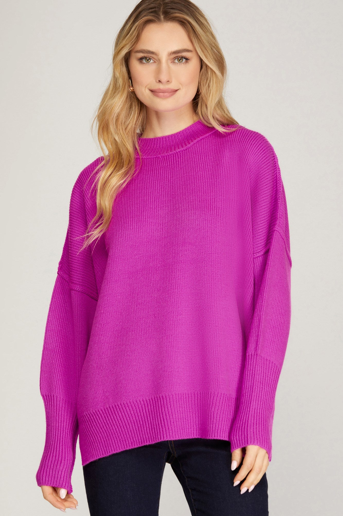 Magenta Pink Mock Neck