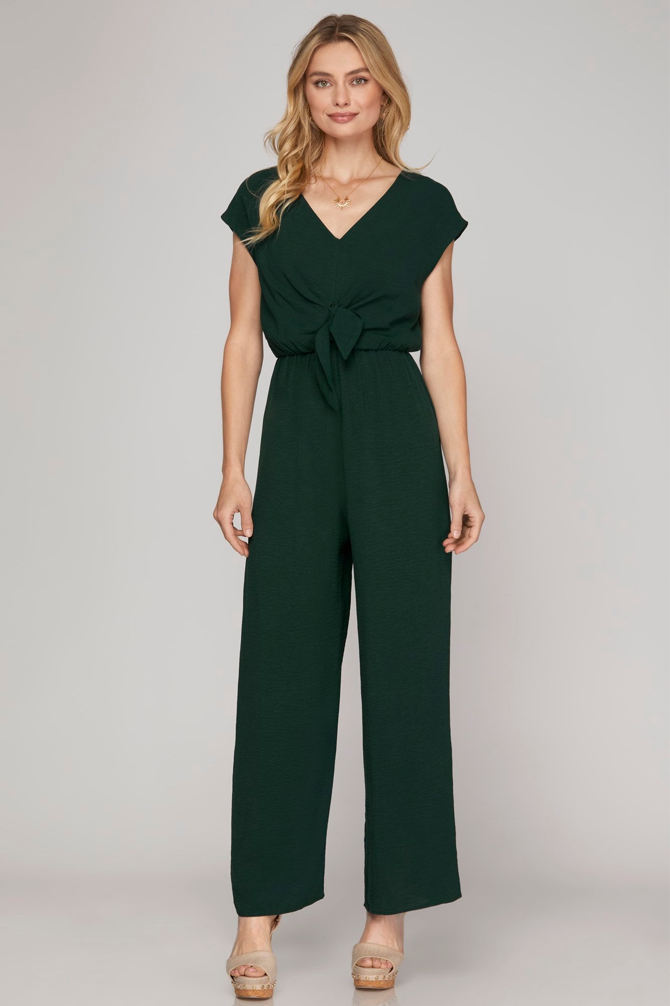 Hunter Green Front Tie Jumpsuit