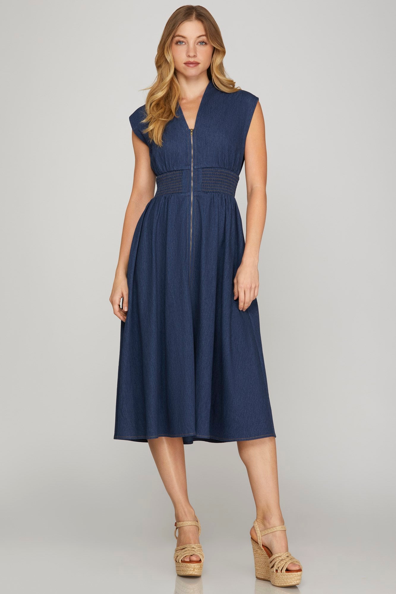 Mya Denim Blue Smocked Dress