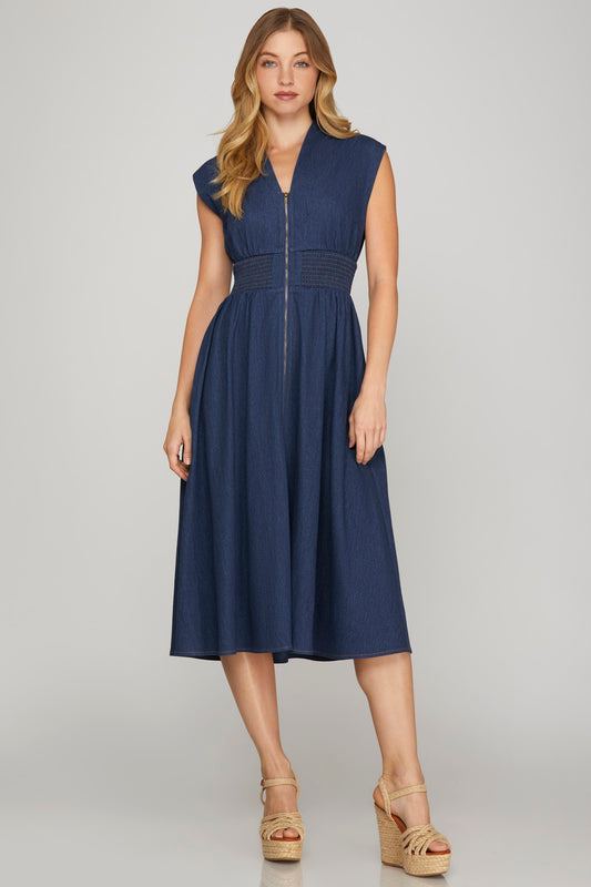 Mya Denim Blue Smocked Dress