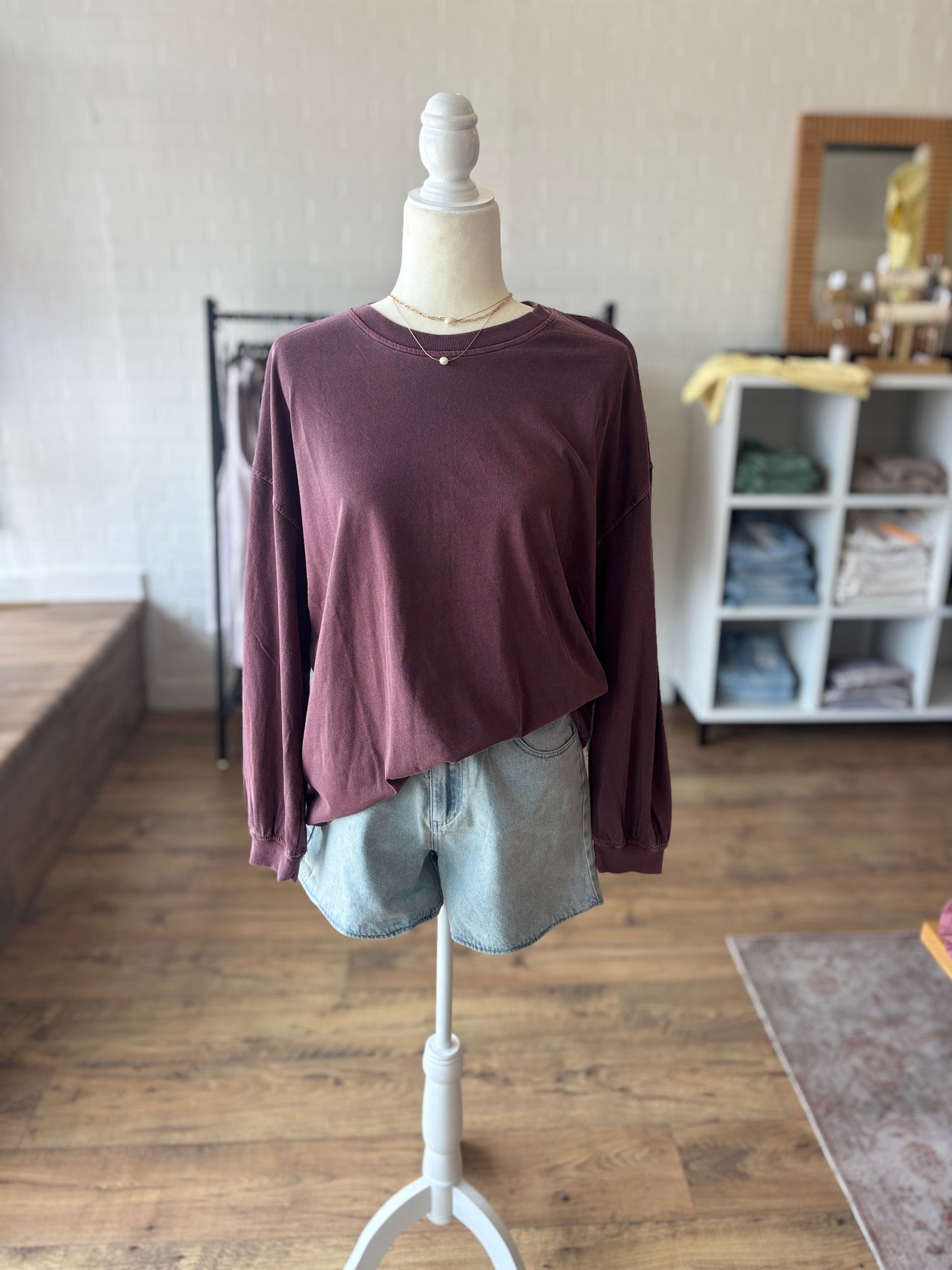 Maroon Crew Long Sleeve Top