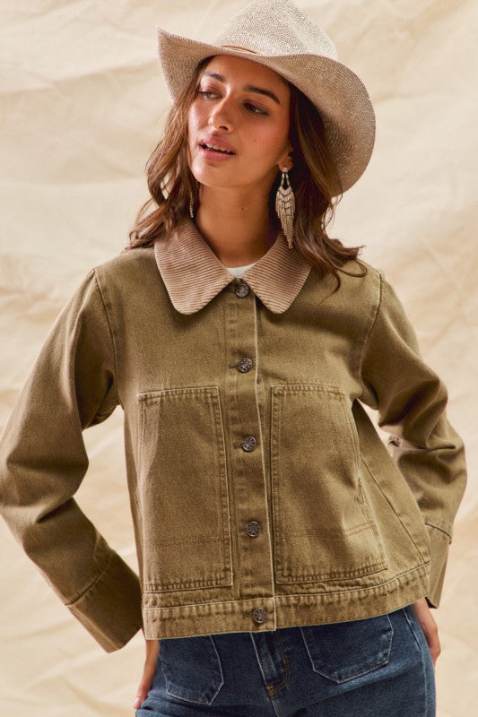 Olive/Brown Twill Denim Jacket