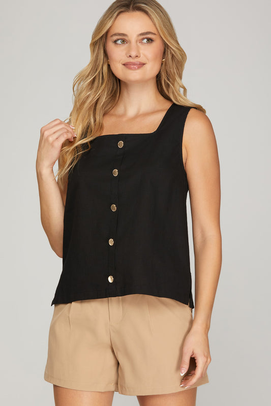 Black/Navy Chic Button Tank