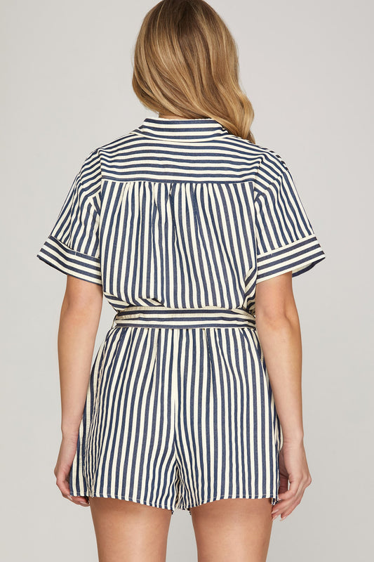 Navy Striped Romper