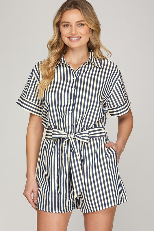Navy Striped Romper
