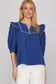 Blue White Seam Ruffle Top