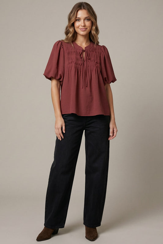 Dusty Mauve Pintuck Top