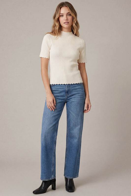 Cream Scalloped Sweater