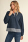 Navy Mix Striped Collared Top