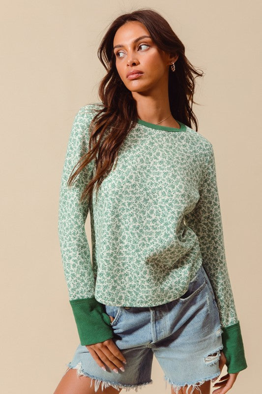 Hunter/Ivory Floral Textured Top