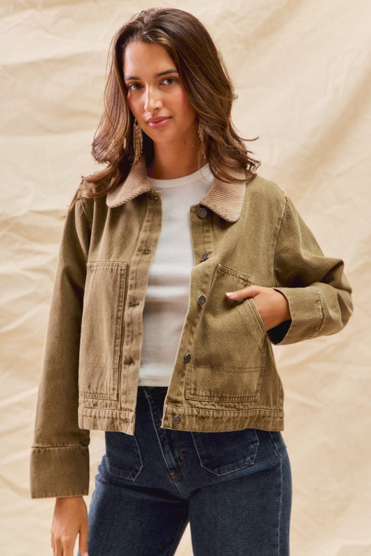 Olive/Brown Twill Denim Jacket