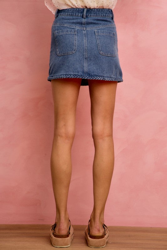 Braided Pocket Denim Skirt