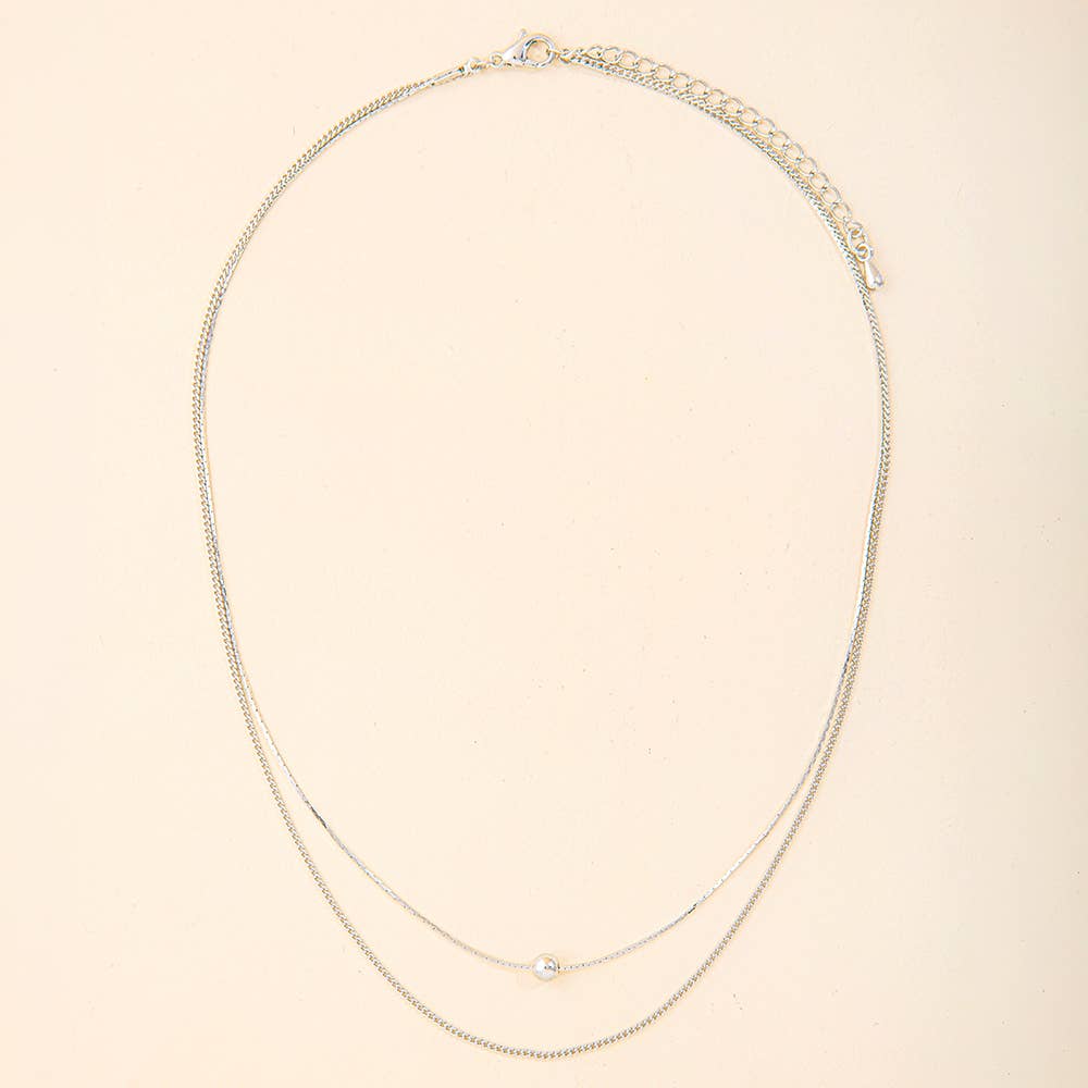 Silver Two Layer Chain W/ Bead Accent