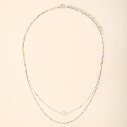 Silver Two Layer Chain W/ Bead Accent