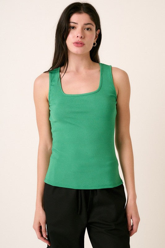 Green Ribbed Scoop Neck Tank