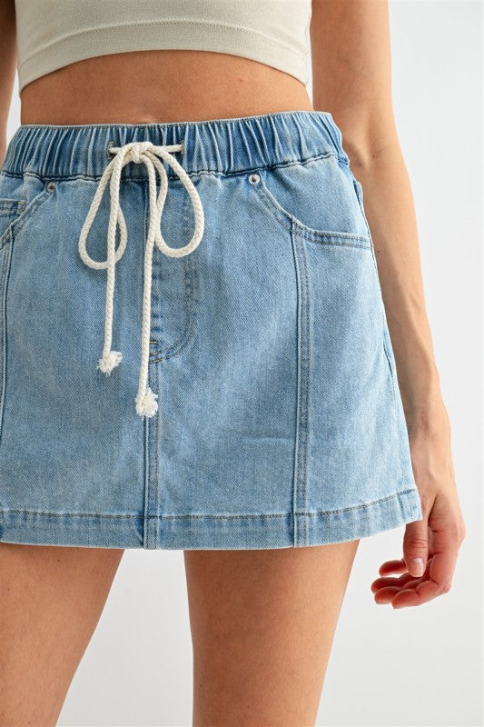 HighRise Pull-on Denim Skirt