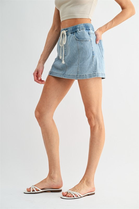 HighRise Pull-on Denim Skirt