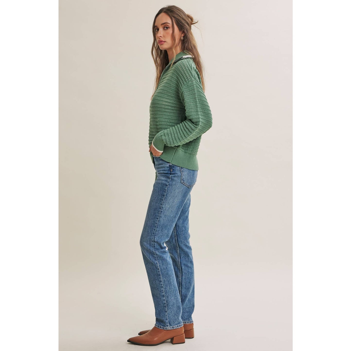 Sea Green Crochet Zip