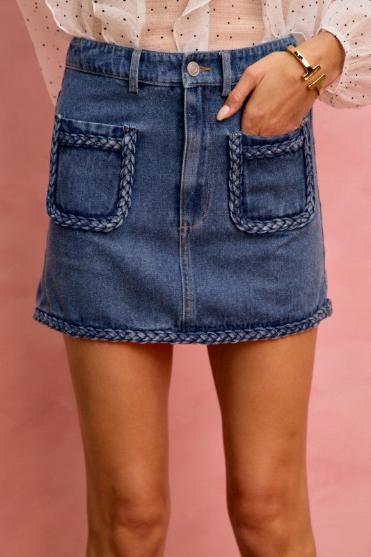 Braided Pocket Denim Skirt