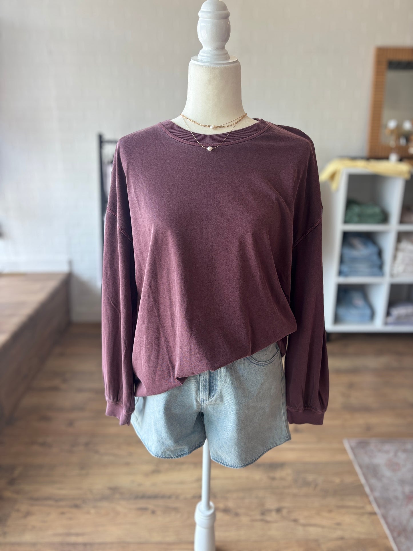 Maroon Crew Long Sleeve Top
