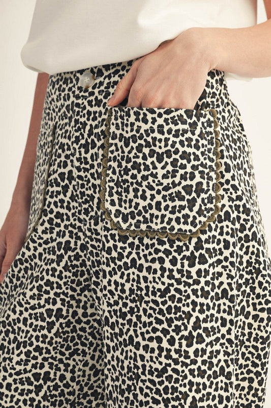 Scalloped Trim Leopard Pants