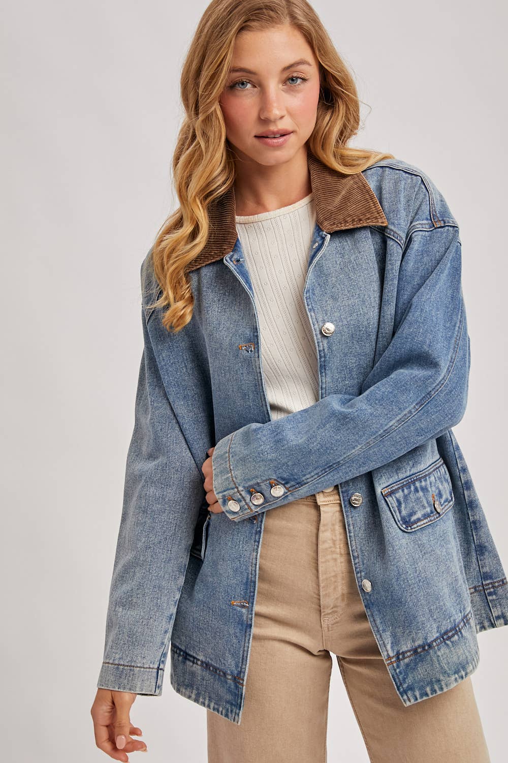 DENIM CORDUROY COLLAR CONTRAST BARN COAT