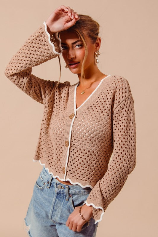 Taupe/Ivory Crochet Cardi