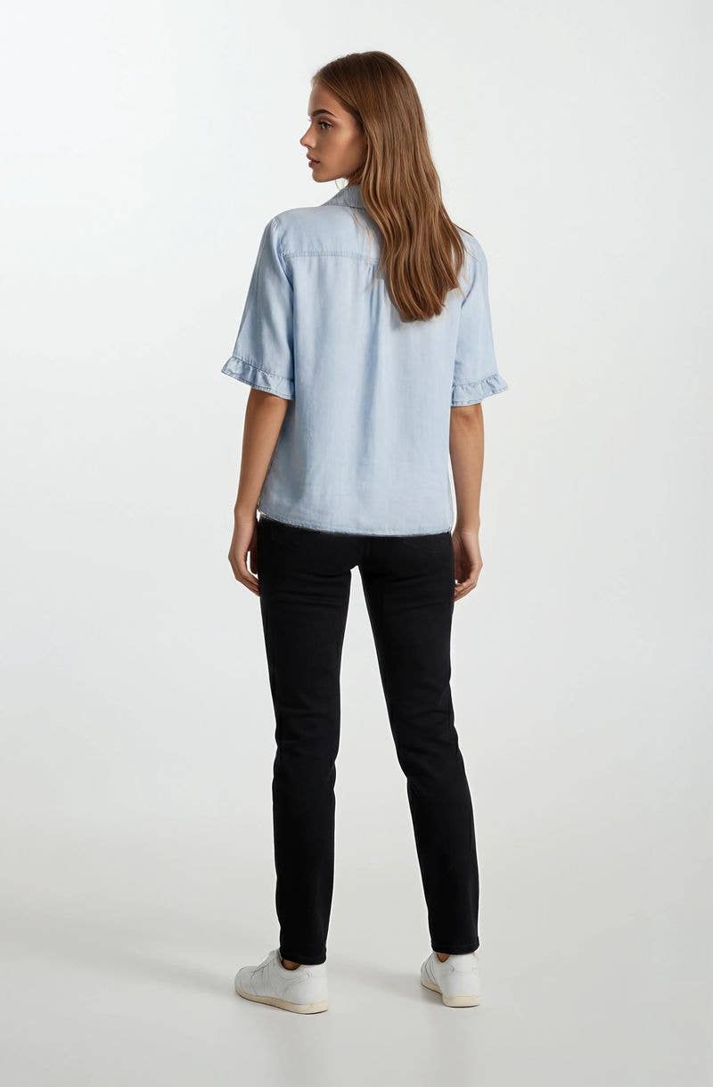 Denim Mini Ruffle Top