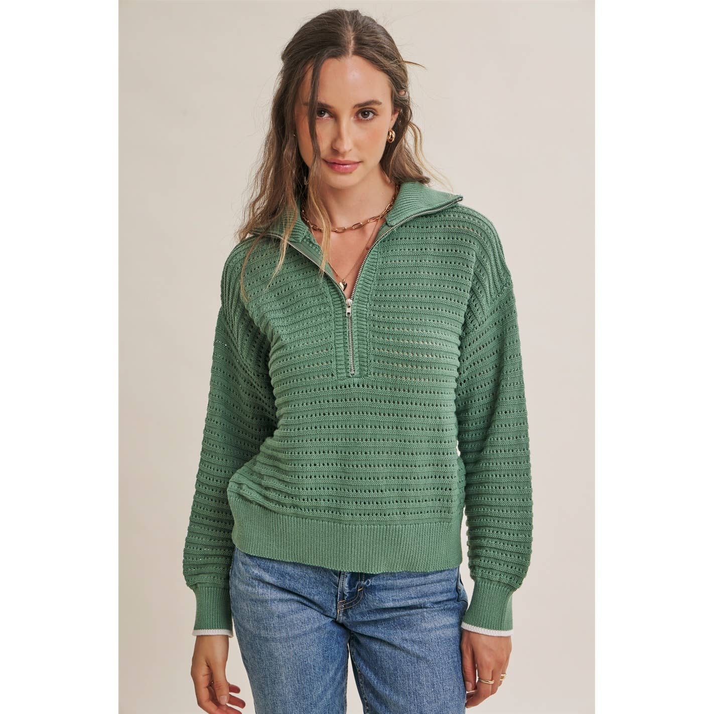 Sea Green Crochet Zip