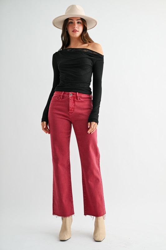 Red Ankle Straight Denim