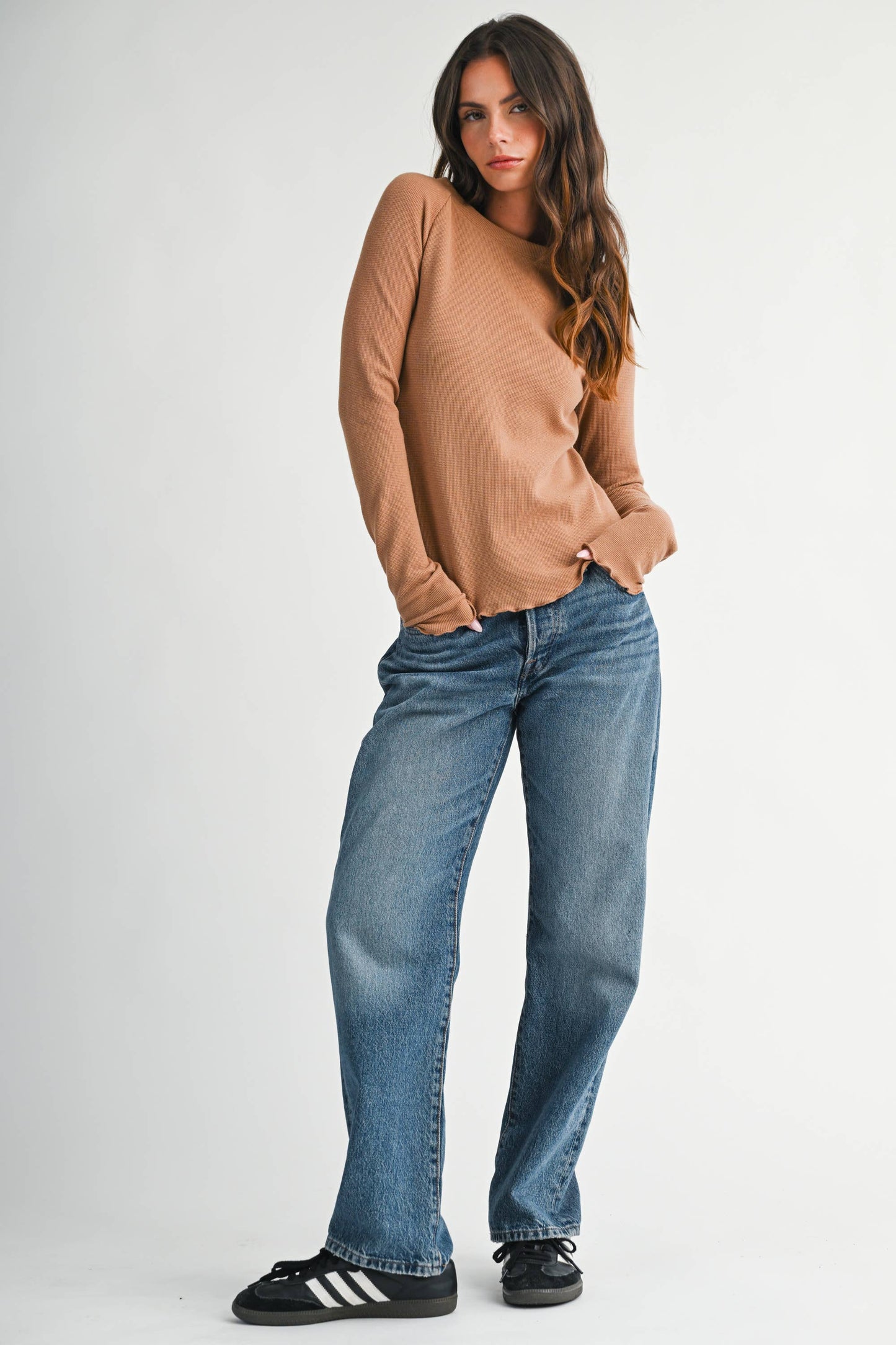 Thermal Knit Lettuce Edge Long Sleeve Top