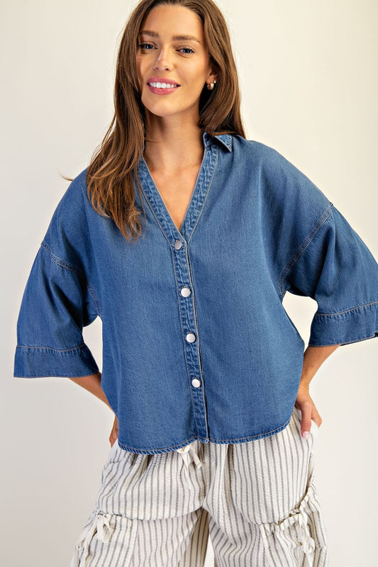 Denim Back Pleat Top