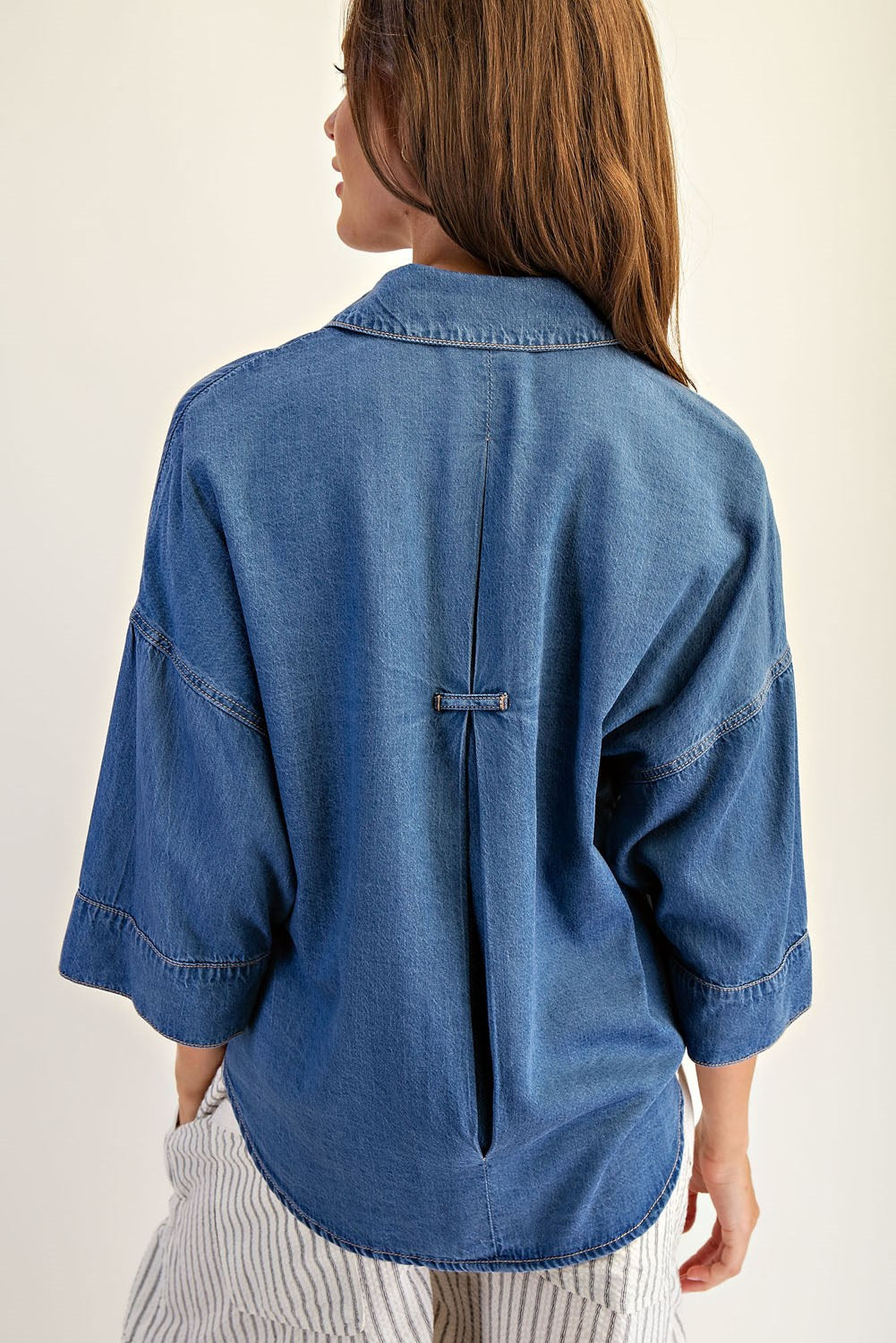 Denim Back Pleat Top