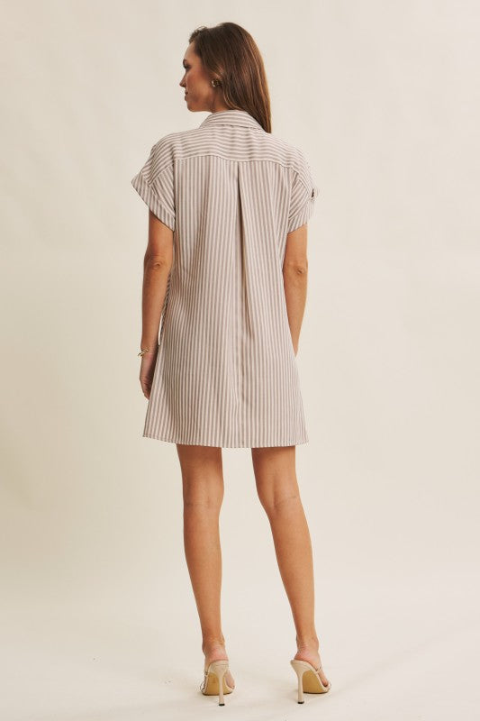 Taupe Striped Textured Dress