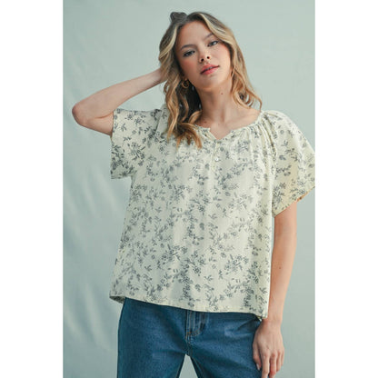 Ivory Floral Drop Shoulder Blouse